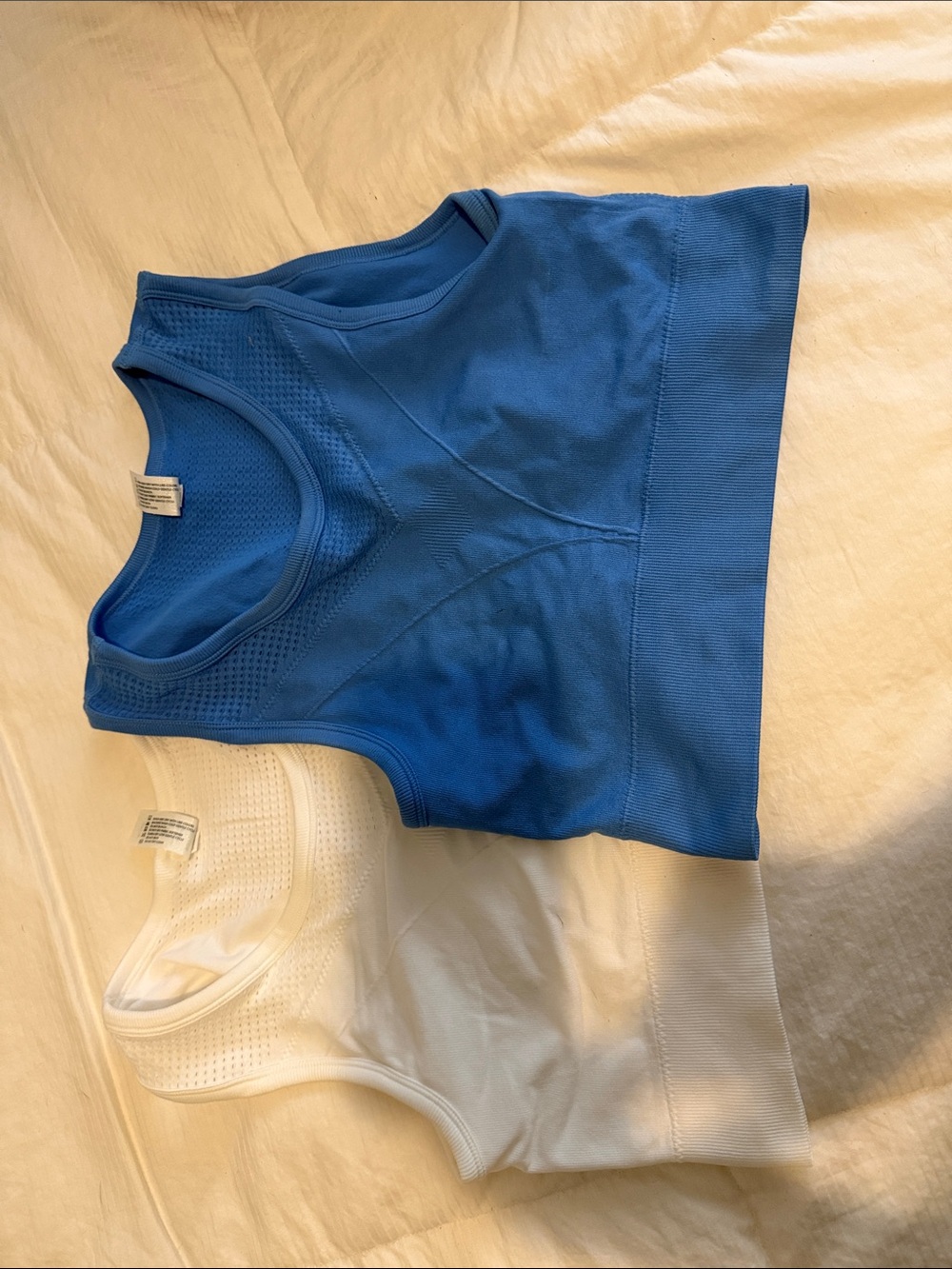 Blue and White Seamless Athletic Crop Tops